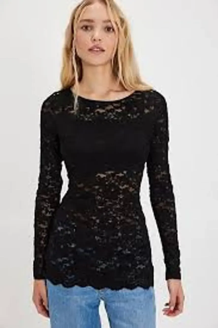 FREE PEOPLE Crochet Knit Top Size XS Back Button Cardigan ROMANTIC Black